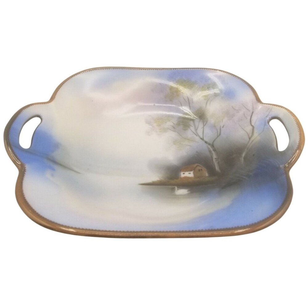 Antique Noritake Hand Painted Decorative Bowl House on Lake Swan Morimura Bros